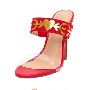 Valentine Red Lucite open toe Heart Arrow Heel